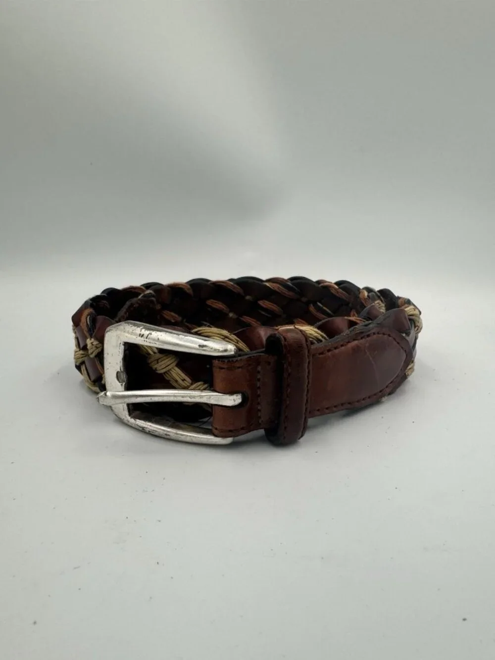 Brighton Vintage Brown Braided Woven Leather Belt